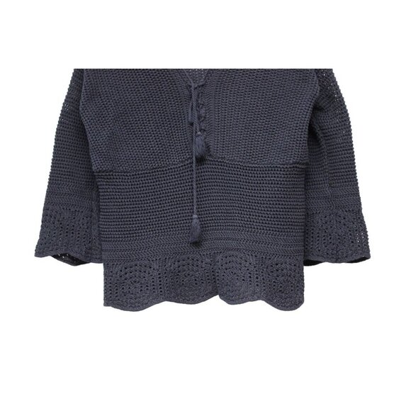 J Jill Blouse Medium Chunky Open Knit Blue 100% Cotton Beach Coastal Resort Boho - Picture 3 of 12